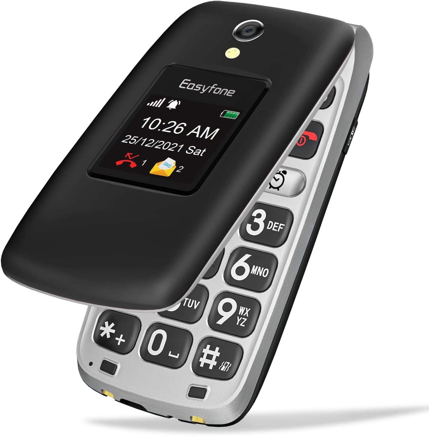 Easyfone Prime-A1 Pro 4G Easy-to-Use Flip Cell Phone, 2.4 HD Display, Big Buttons, Clear Sound, Large Fonts, SOS Button, SIM Card Included, Battery and a Charging Dock (Black)