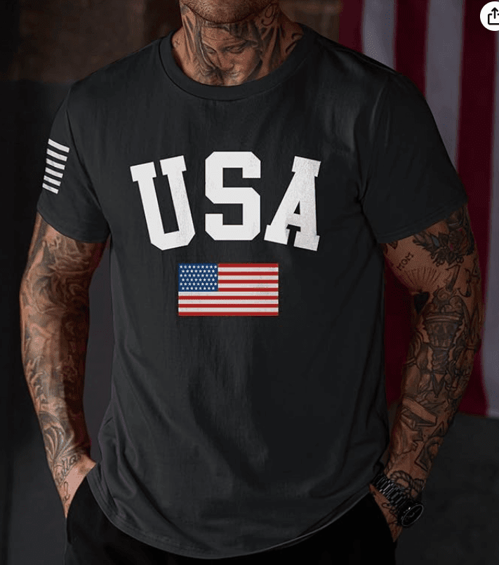Men's 4th of July T-Shirt American Flag 1776 Short Sleeve Tshirt (S-3XL)