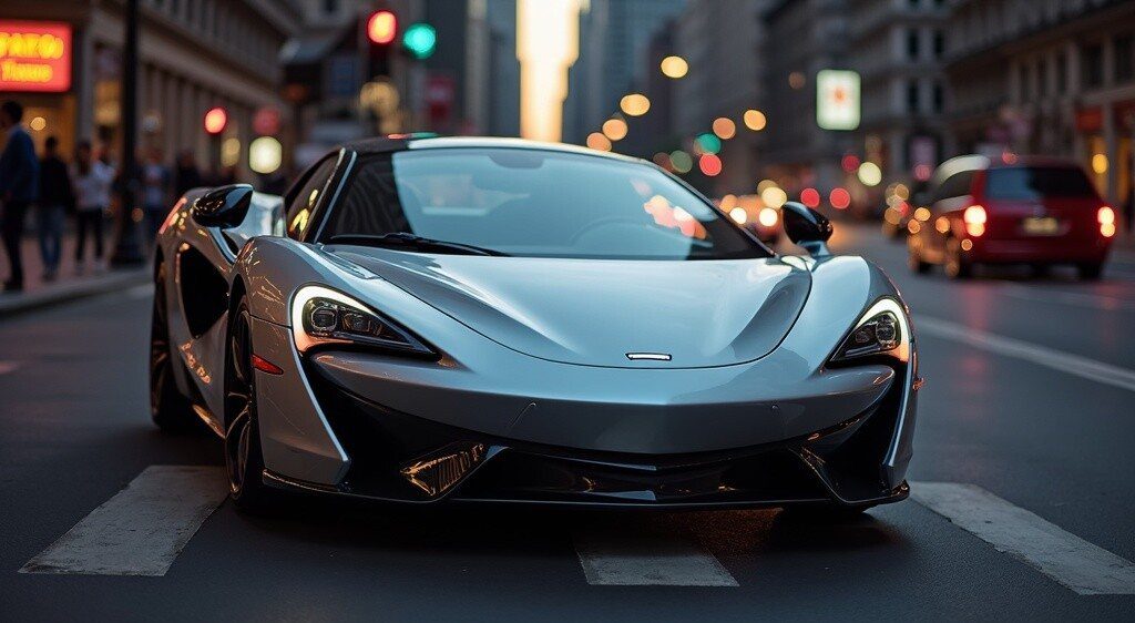 A luxury silver sports car on a city street, symbolizing BOTB prize options for app users.