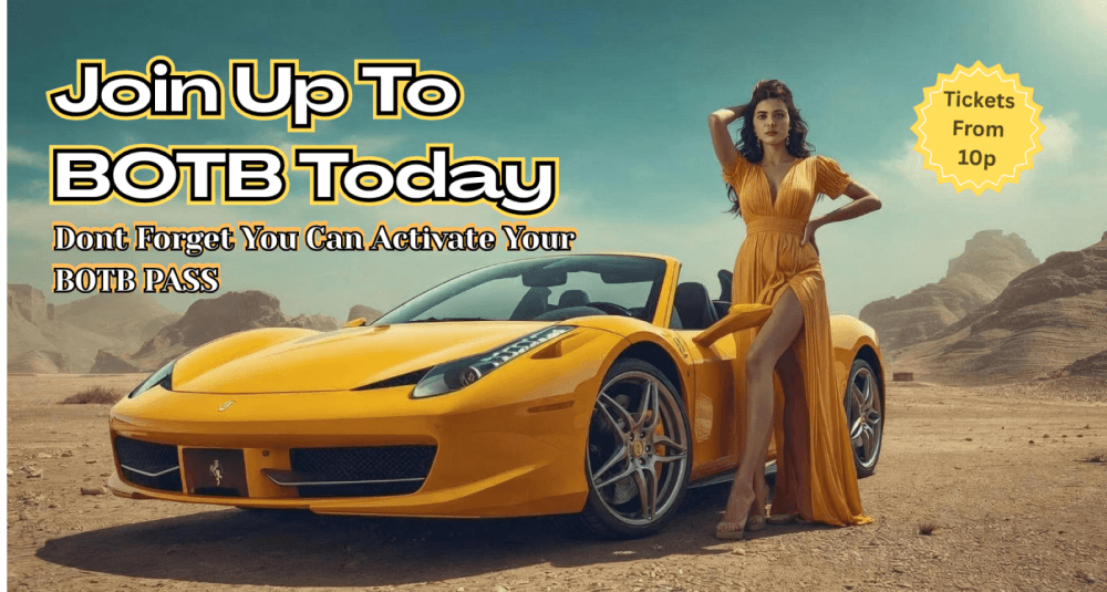 Desert background with Yellow sports Ferrari and Beautiful woman with black hair posing with the car.